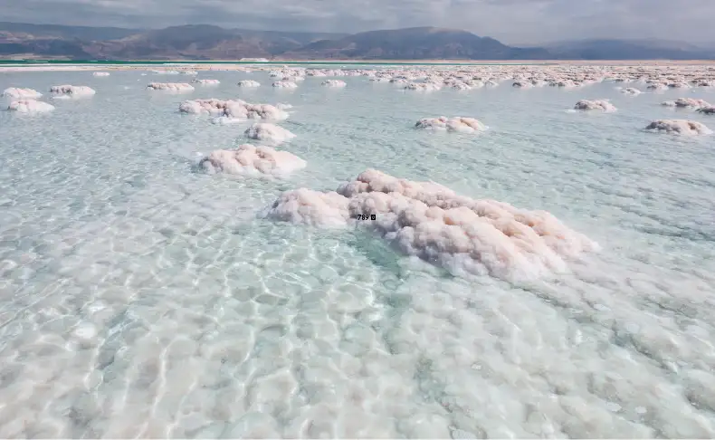 Salt formations in the shallow water of the Dead Sea
